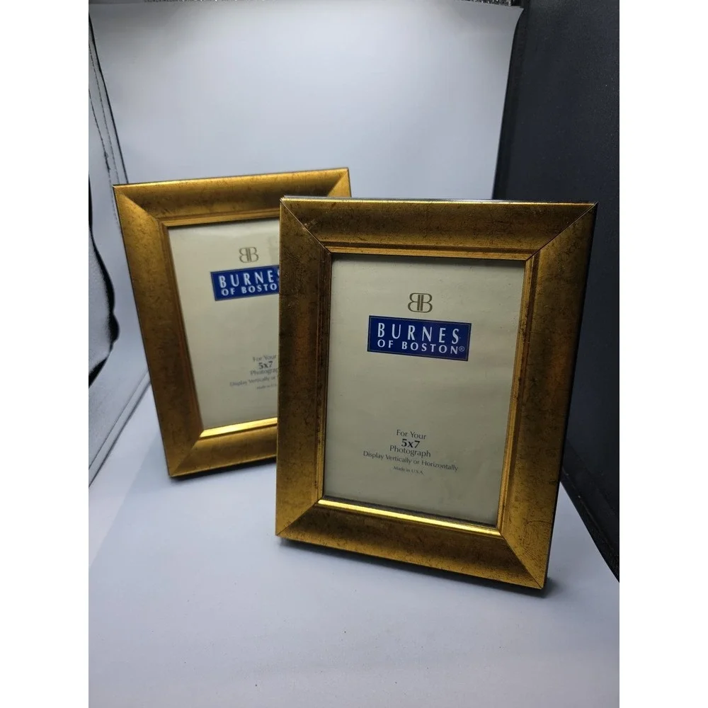2 Burnes of Boston 5x7 Gold Border Photo Picture Frames New Made In USA Pair